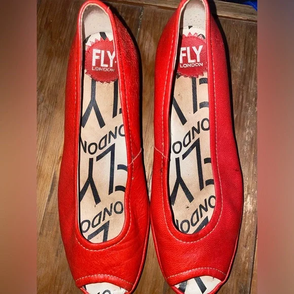 Fly London Red Wedge Shoes with Chunky Heel Staple Eclectic Bold Gently Used - Picture 7 of 14